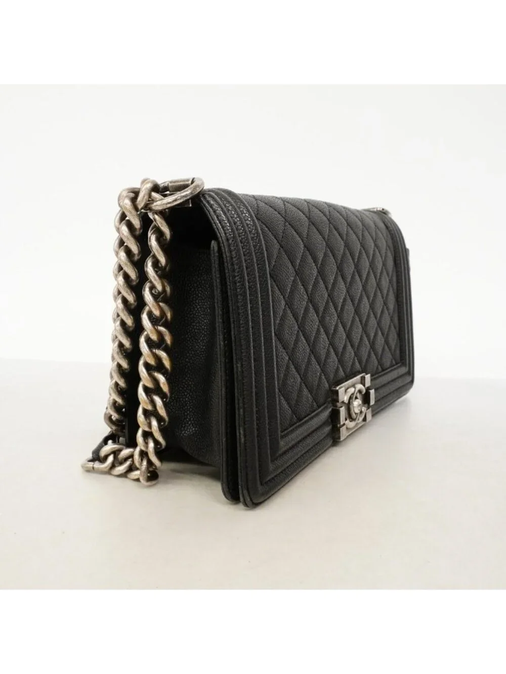 Chanel Shoulder Bag Boy Caviar Leather Black Silver